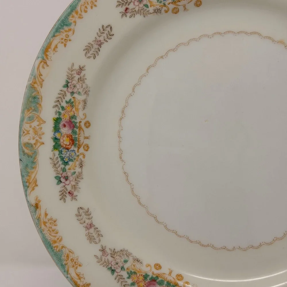 Vintage‎ Berkshire Ware Occupied Japan Dinner Plate Pink Rose Turquoise Gold 10
